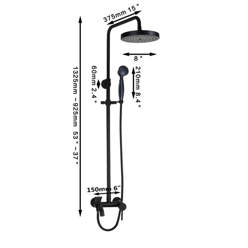 Bathroom Black Oil Rainfall Shower Faucet Wall Mounted Head Hand Spray Mixer Set - Afbeelding 8 van 9