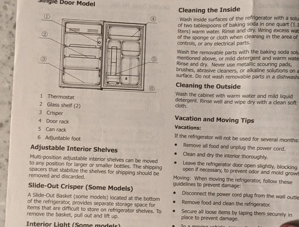 Operating Manual Frigidaire Compact Refrigerator  Serial/Model #'S - Image 4 of 4