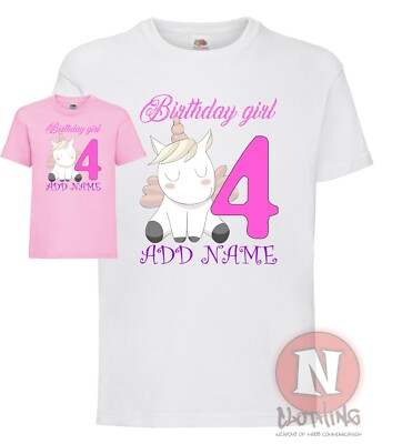 Personalisiert 4th Geburtstag Einhorn T-Shirt Add Ihre Kinder Name Süß Party