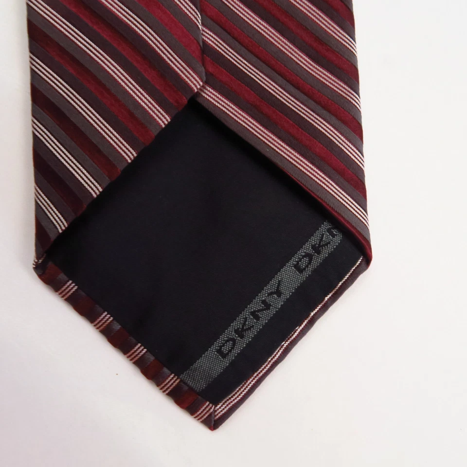 Corbata DKNY roja gris blanca a rayas diagonales para hombre 57x3,25 Preppy clásica Foto 4 de 4