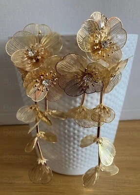 UN-BRANDED PENDIENTES FLORES EN CASCADA ORO ZARA DUP - KATE MIDDLETON Flores Largas Cristal