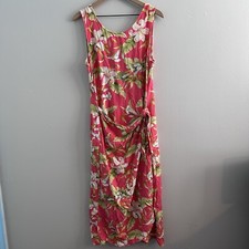 La Cabana Vintage Hawaiian Dress Womens XL Pink Faux Wrap Tropical Floral Midi