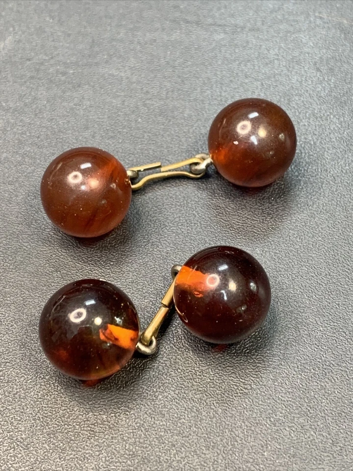 Women ladies Men’s Cufflinks￼ Authentic Tested Bakelite Round Button Hole Style - Image 2 of 4