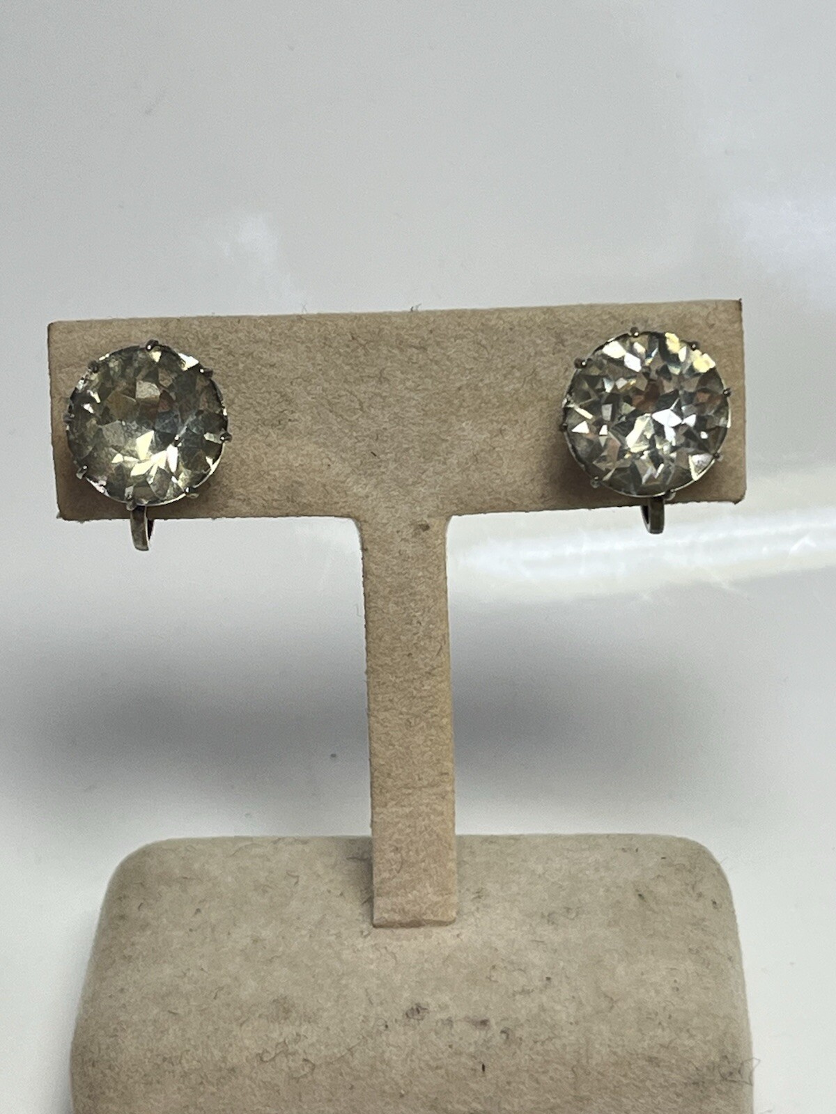 Large Sterling Rhinestone Solitaire Earrings, Pro… - image 3