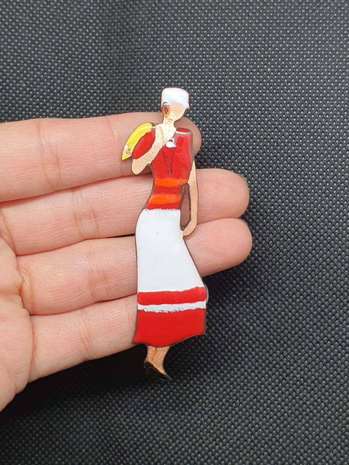 vintage enamel red lady brooch