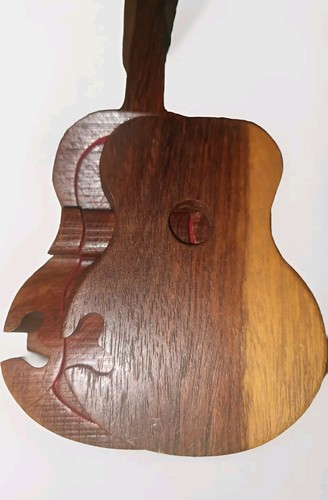 Vintage Holz Gitarre Puzzle Schmuckschatulle gefüttert mit rotem Filz 9" - Bild 3 von 9