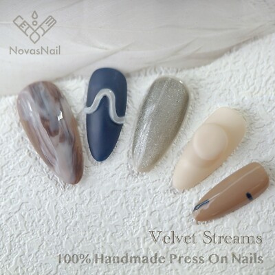 Minimalist Navy 3D Wave Marble Press-On Nails | Handmade Reusable Nail Set