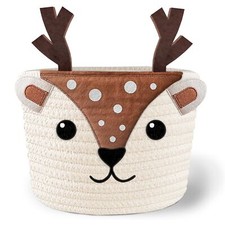 Cute Deer 100 Cotton Rope Baby Laundry Basket for Boys  Girls, Woodland Nur...