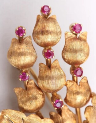 Vintage Tiffany Co 18k Gold The Lily Of The Valley Bouquet Ruby
