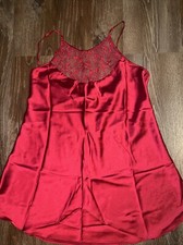 Private Luxuries Women's Large Red Short Nightgown Lace Neckline Trim