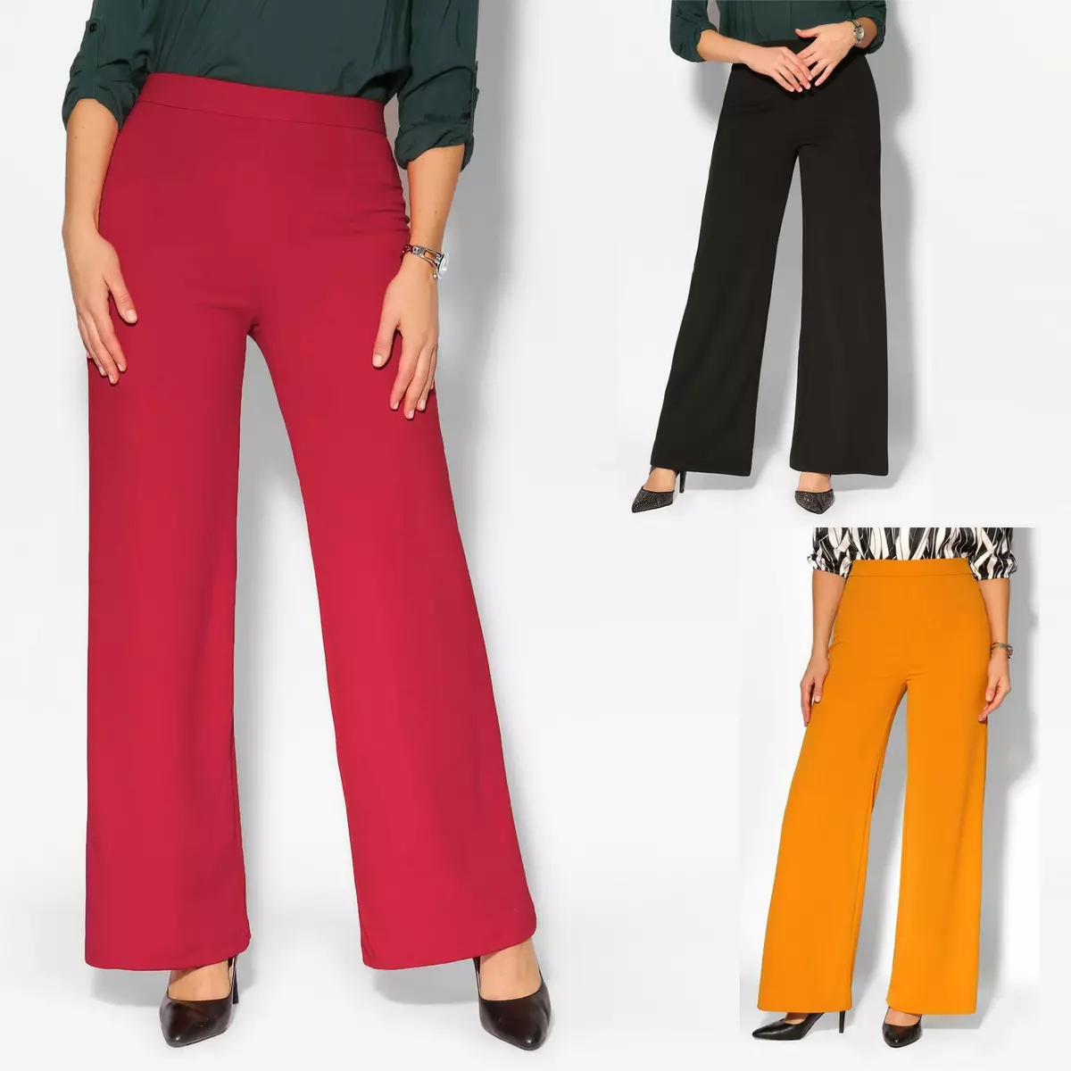 High waist flare wide leg long pants clearance