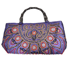 Handcrafted Beaded Purple Evening Bag Intricate Embroidery Sturdy Handles Purse