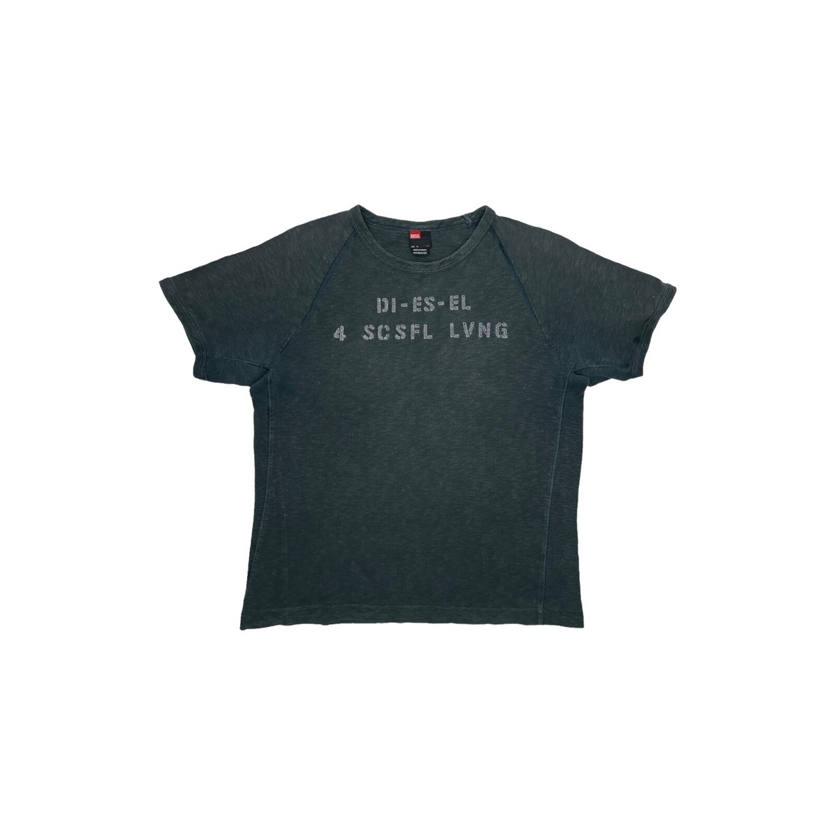 y2k Diesel T-Shirt Black Faded Military Style Mens XL Embroidered 