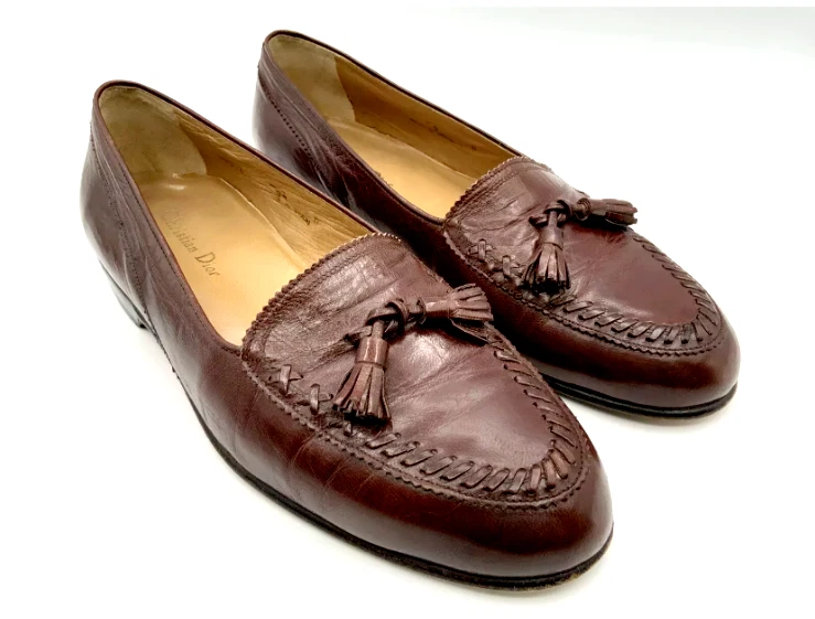 Mocassins homme Christian Dior cuir point fouet pompon chaussures habillées 9D