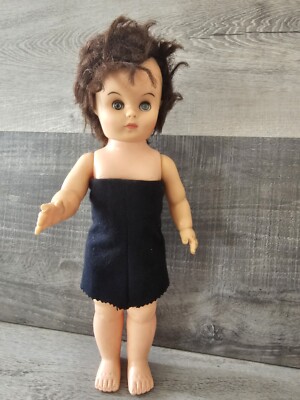 Vintage 13  A-E Allied Eastern Plastic Doll Brown Hair Blue Eyes W Dress