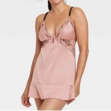 AUDEN Lingerie Dress Blush Pink Black Floral Lace Size Large