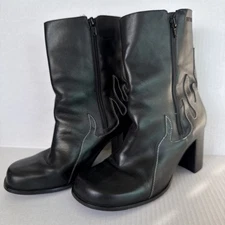 Harley Davidson Womens Leather High Heel Riding Flame Boots Sz 9M Black See Pics