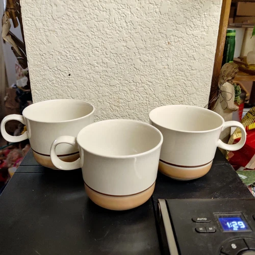 Vintage Set Of 3 Coffee/Tea Cups 70's Water Colors Hearthside Stoneware Japan