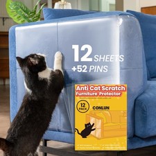12 Pack Cat Scratch Furniture Protector, Clear Single Side, Couch, 52 Pins