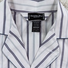 Vintage Christian Dior Pajama Top Mens Medium White Striped Good Loungewear Long