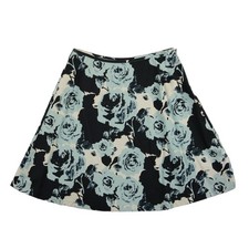 Talbots A Line Skirt Women's Size 8P Petite Black Blue Floral Rose Cotton Skater