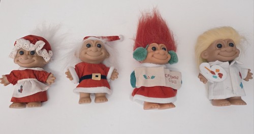 Russ Troll Doll Lot, Santa & Mrs Claus Troll, Painter Troll, 4 Vintage Trolls