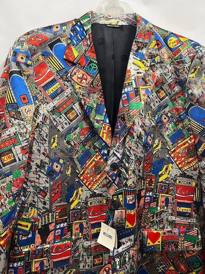 Винтажный 90-х Moschino мужской мультфильм печать блейзер с внутренней печати США 48 / IT 58 новый с Ярлыками - Изображение 3 из 4