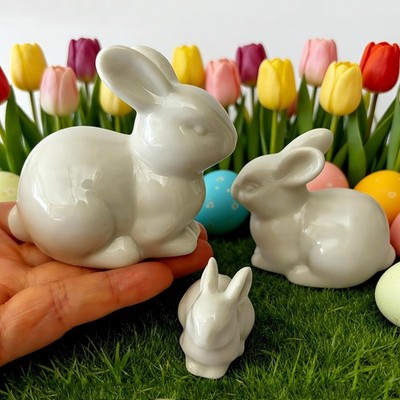 Set of Mini Ceramic Rabbit Figurines, Porcelain Easter Bunny Decorations for ...