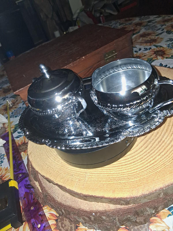 Vintage Irvinware Creamer & Sugar Bowl w/ Lid, Candleholders and Napkin Holder.