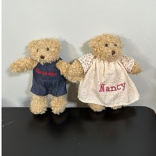 Grandpa and Nancy Matching Teddy Bear Set Denim Overalls Dress Plush