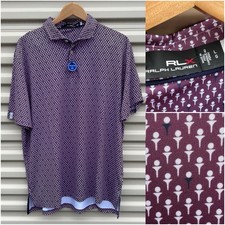 New NWT Mens 115 RLX GOLF Ralph Lauren Maroon MINI BALL TEE print Polo - L