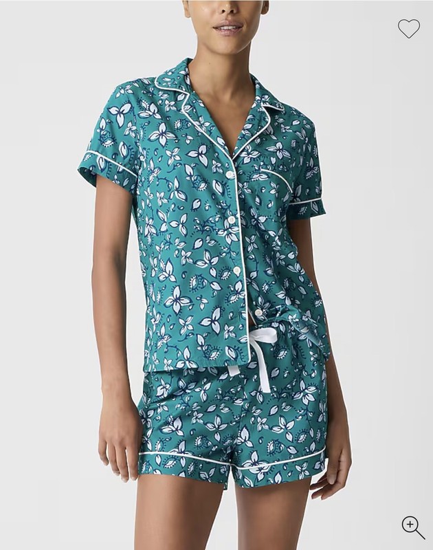 NWT JCREW Short-sleeve Cotton Short Pajama Set Evergreen Forest Size Small