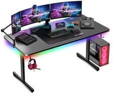 Gaming Desk 55 Inch with LED Lights, Large Computer Desk with Mouse Pad for H...