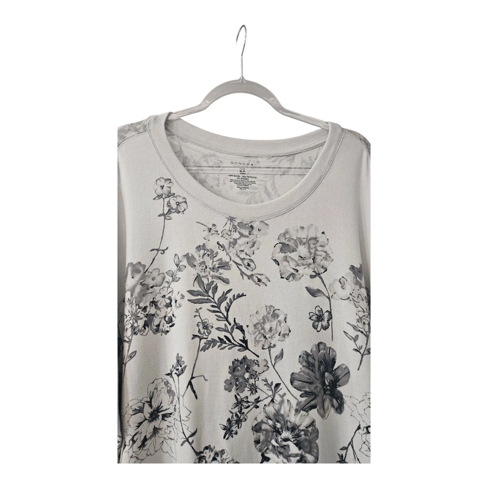 Sonoma Lifestyle Nuevo con Etiquetas Mujer 2X Suéter Gris Floral Dobladillo Acanalado Manga 3/4 Foto 3 de 4