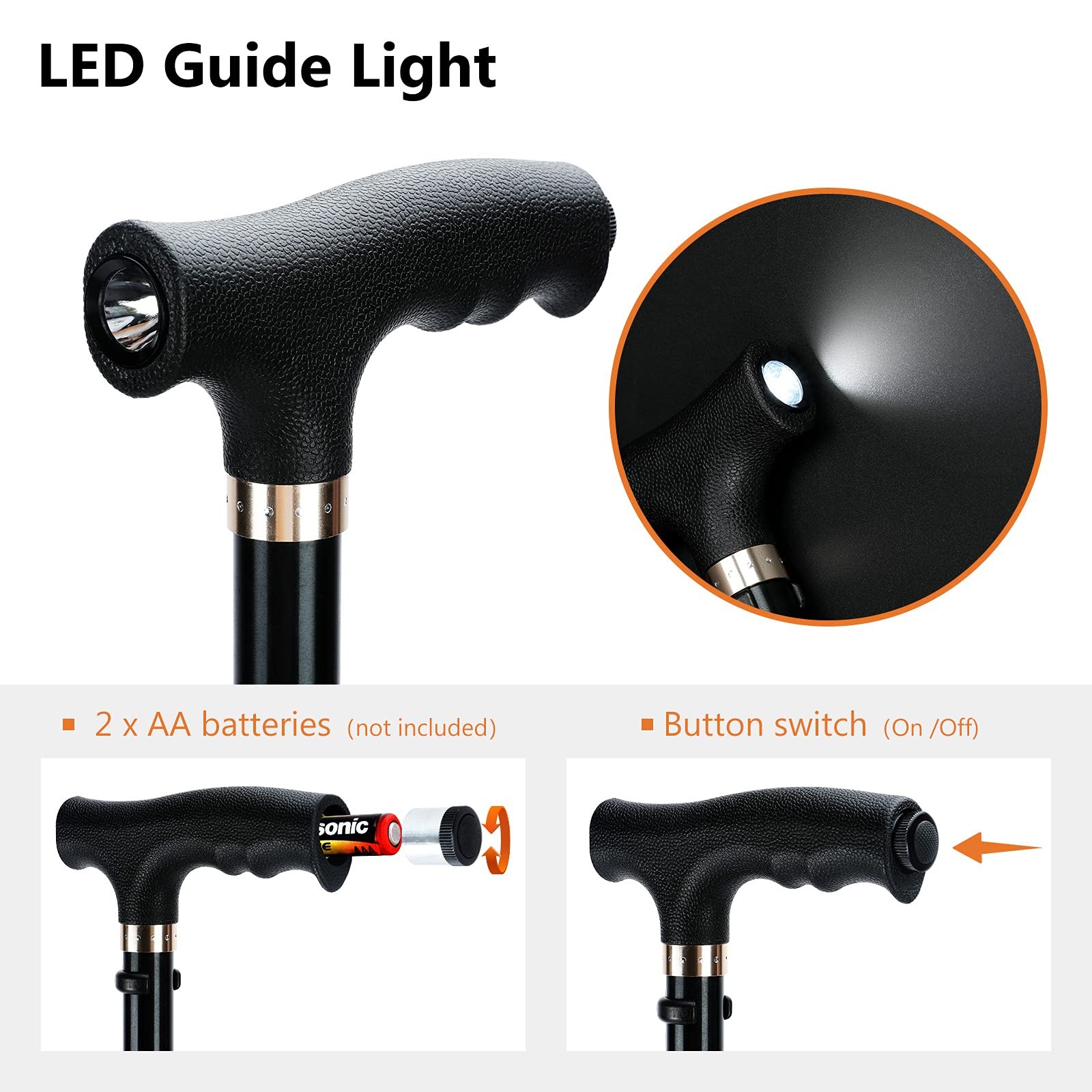 Cane with LED Light for Women Men Foldable Adjustable Collapsible Lightweight