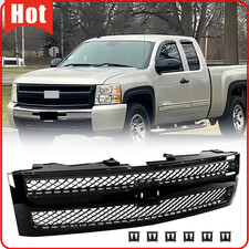Front Bumper Grill For Silverado 1500 2007-2013 Gloss Black Shell Wblack Insert