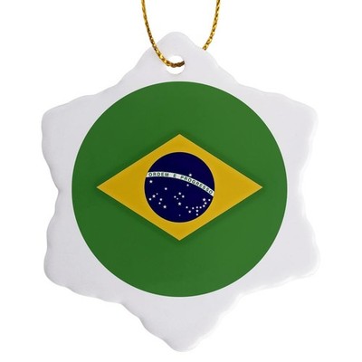 3dRose Brazilian Flag Order and Progress 3in Porcelain Snowflake Decorative