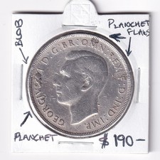 AUSTRALIAN: 1937 ONE CROWN GEORGE VI 92.5% SILVER COIN WITH ERRORS #6562