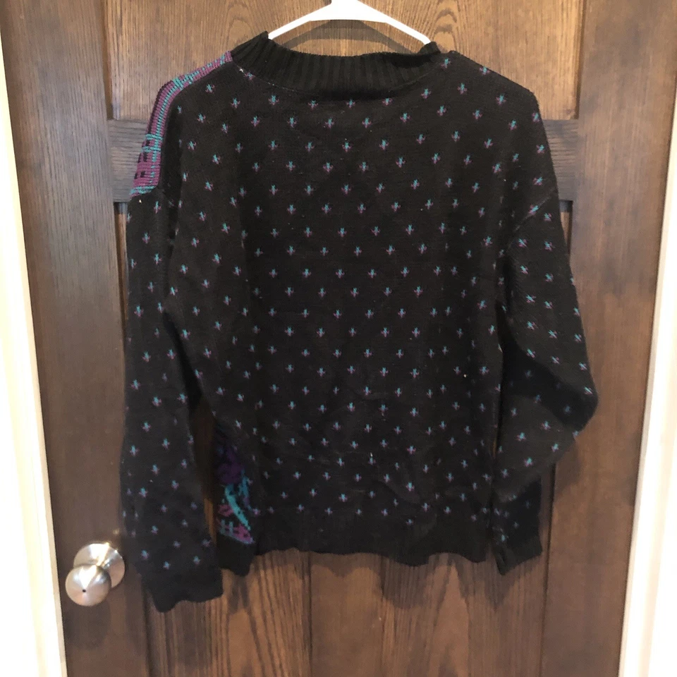 Suéter Cuello Redondo Cabin Creek Floral y Cuadros Vintage Negro/Verdoso/Púrpura Talla M Foto 3 de 4
