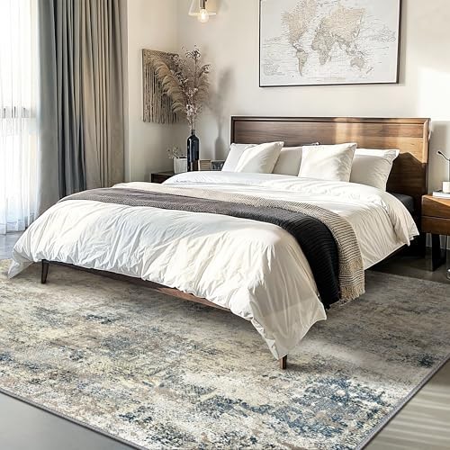 Washable Area Rugs for Living Room Bedroom, 8x10 Modern 8X10 Light Gray Blue - Picture 2 of 6