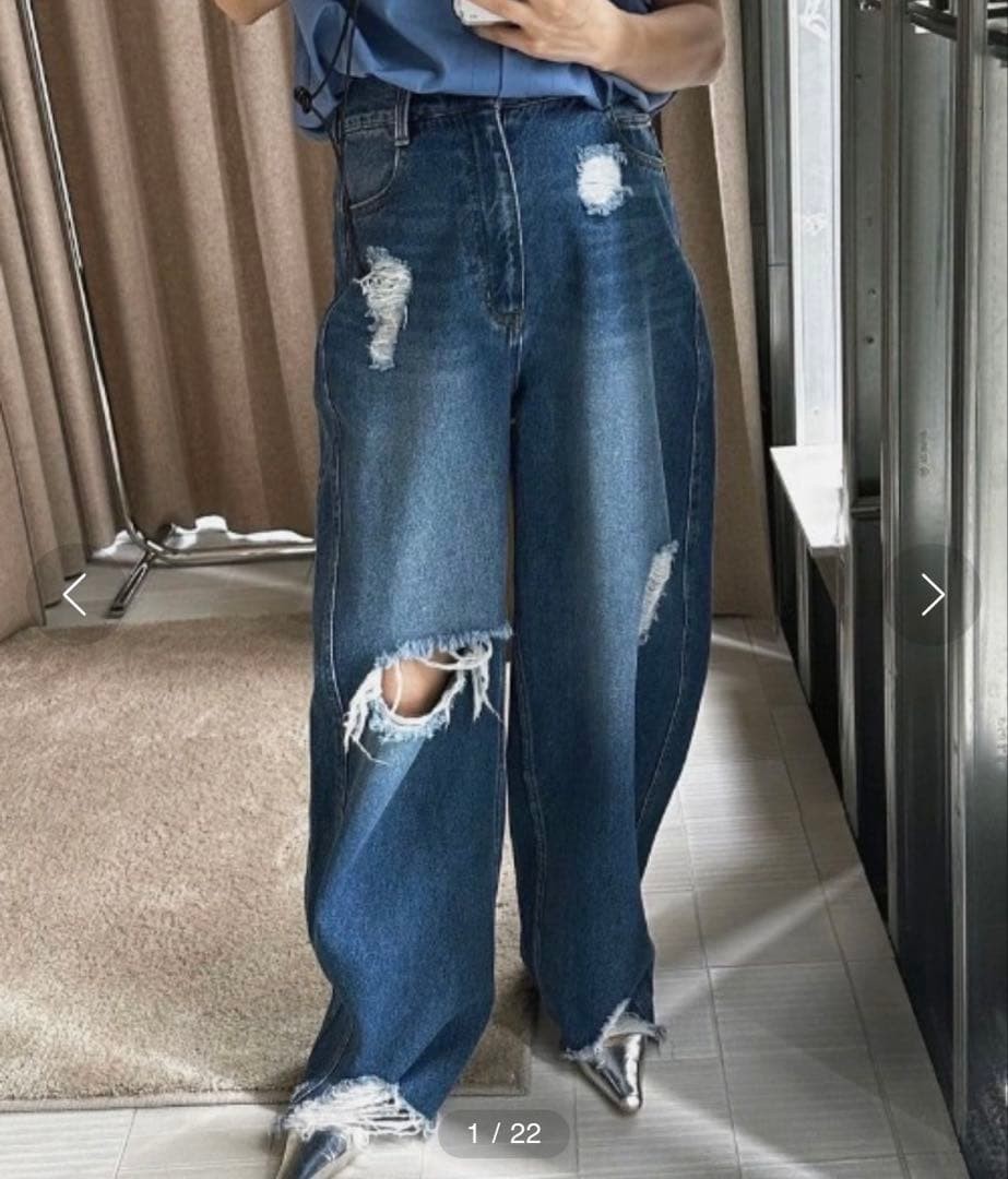 Ameri Hem Fringe Egg Denim Pants 25 - image 1