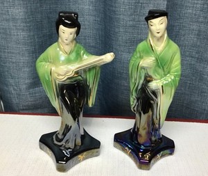 Vintage Asian Male & Female Porcelain Figures 12.5" Tall