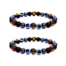 Evil Eye with Hematite Black Obsidian Tiger Eye Stone Triple Protection Bracelet