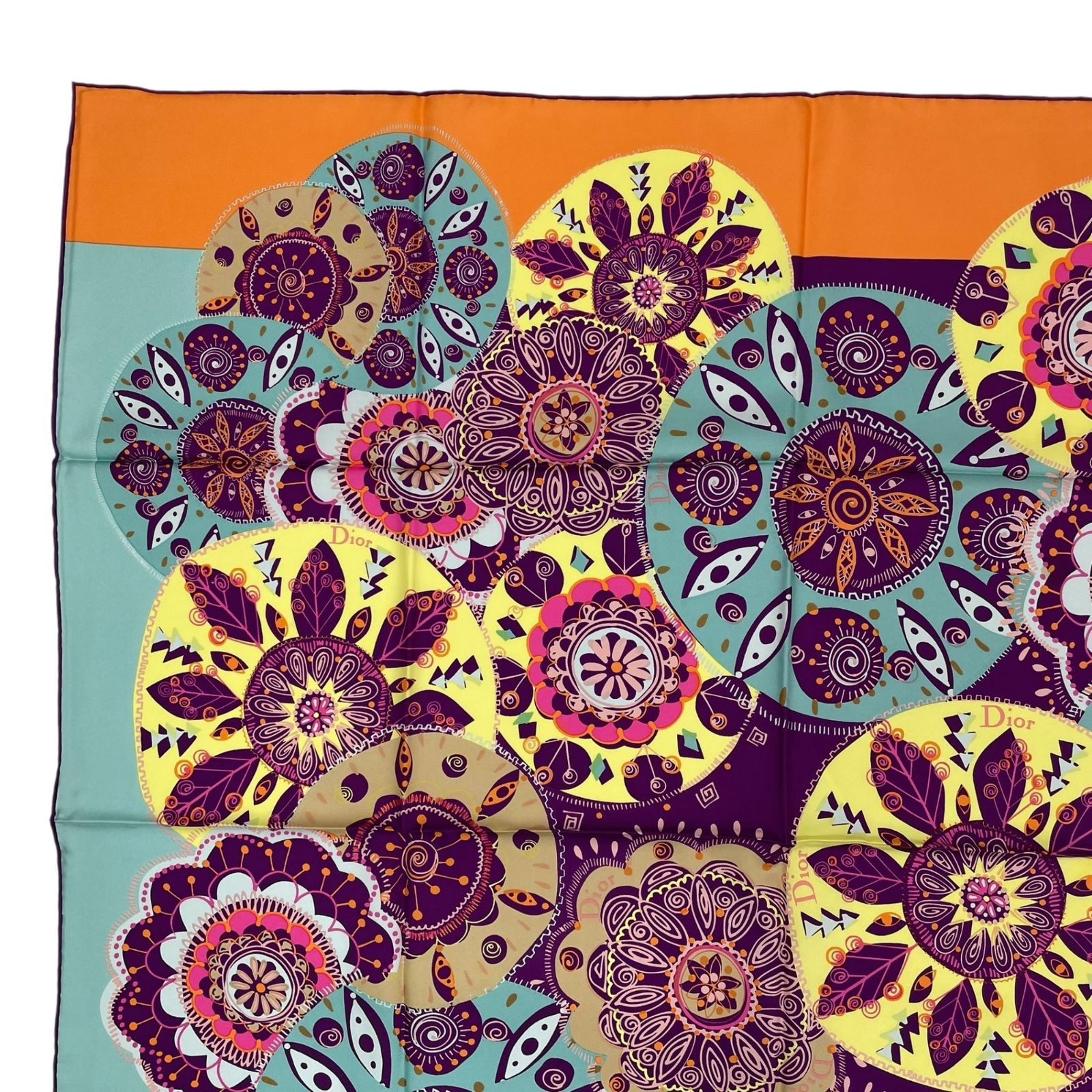 Christian Dior Silk Square Scarf Geometric Floral Multicolor 34.6in New thumbnail 3