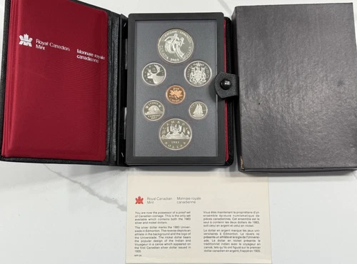 1983 Royal Canadian Mint 7 Coin Proof Set .500 Silver Dollar With Box & COA