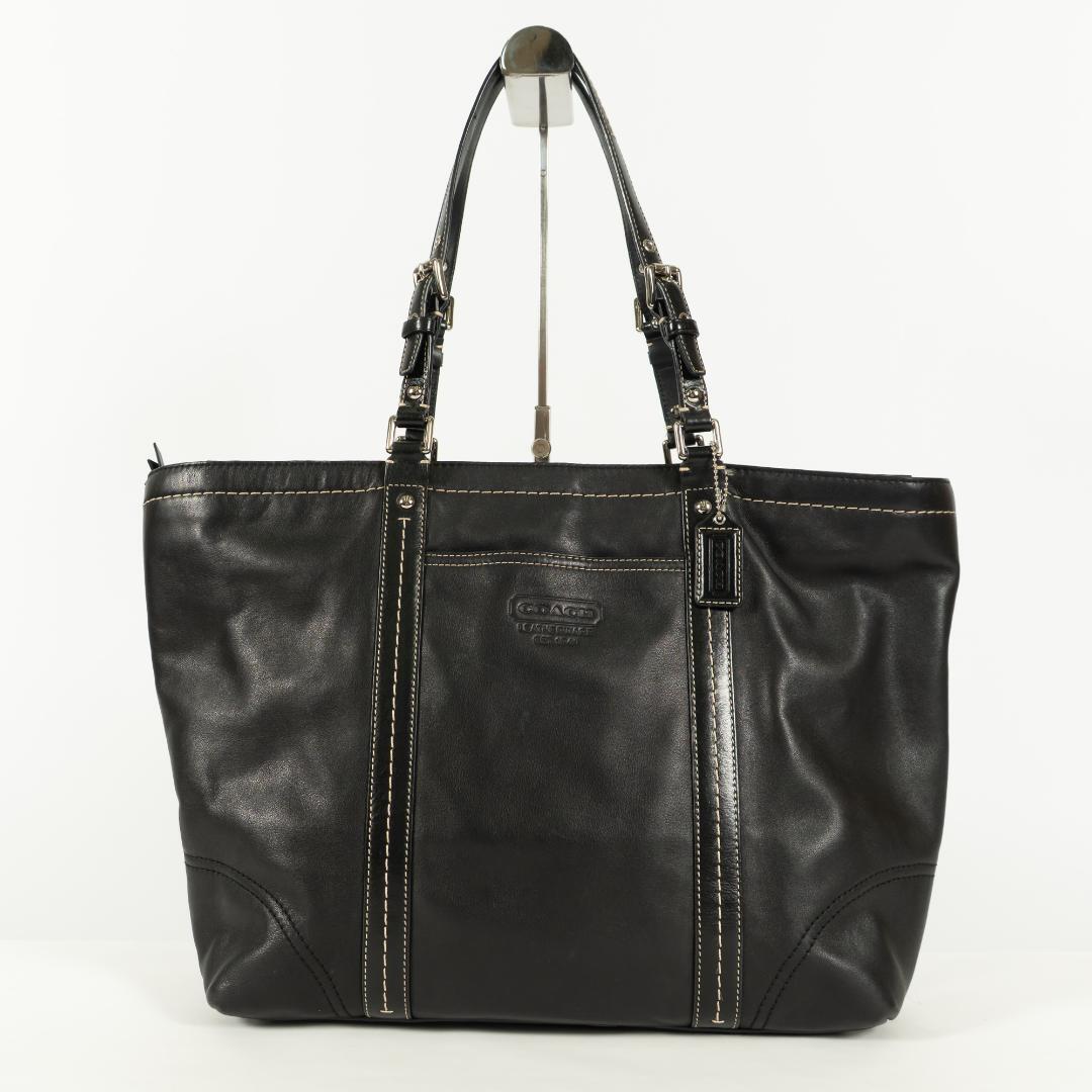 Coach 8E92 Black Leather Lunch Tote Shoulder Bag Hampton