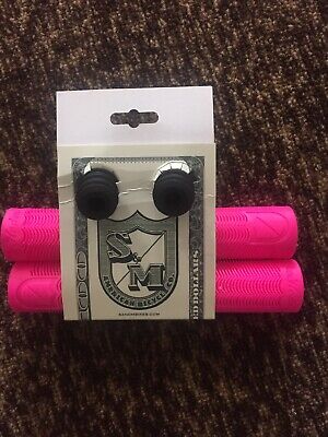 S/&M BIKES HODER BMX GRIPS HOT PINK BTM MIKE GRIP BAR BARS NO FLANGE FLANGELESS