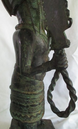 ANTIQUE AFRICAN LARGE TRIBAL 24" BENIN BRONZE WARRIOR SCULPTURE NIGERIA - Picture 12 of 12