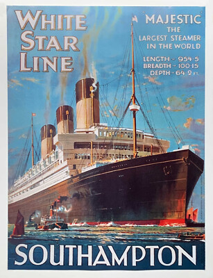 White Star Line, Southampton advertising poster by Robet Opie reproduction print