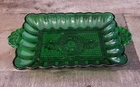 Vintage Anchor Hocking Forest Green Emerald Dresser Vanity  Tray Relish Tray